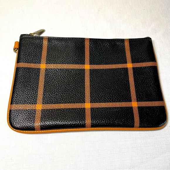 Thirty-One clutch or cosmetic bag Black Tan checkered Design - Picture 1 of 4